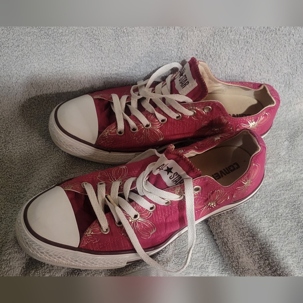 Women's Converse size 11 shoes dark red with gold stitching